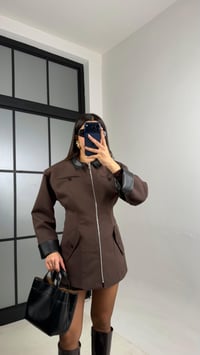 Acı Kahve Deri Yaka Detaylı Astarlı Vatkalı Premium Ceket gaus-01027GAUSCEKETgaus-01027