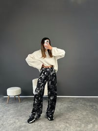 Siyah Yaldızlı İp Bağlamalı Pantolon GausPANTOLONGU002520