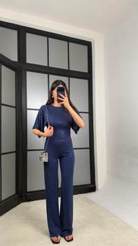 Lacivert Simli Bluz Beli Lastikli Pantolon İkili Takım GAUS-01554GAUSTAKIMGAUS-01554