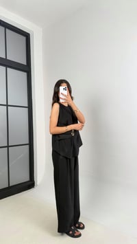 Siyah Gold Detaylı Bluz Balon Pantolon İkili Tencel Takım Gaus00510GausTAKIMGU1002197