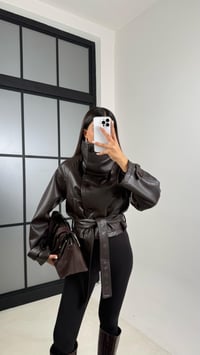 Acı Kahve Muadil Premium Astarlı Kuşaklı Deri Ceket GAUS-00517GAUS السترات  GAUS-00517
