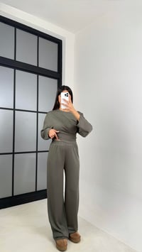 Haki Yarasa Kol Bluz Beli Lastikli Pantolon Tasarım Modal Takım GAUS-00572GAUSTAKIMGAUS-00572