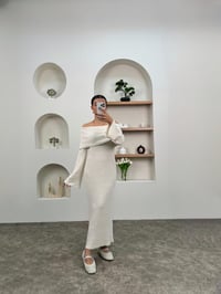 Nancy Ekru Kayık Yaka Triko Tasarım ElbiseGausELBİSEGU00903679