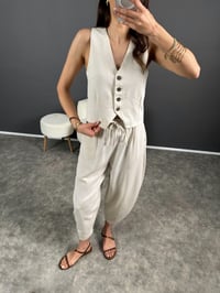 Bian Taş Yelekli Keten İkili Takım GausTAKIMGU007259