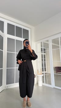 Siyah Beli Ayarlanabilir Gömlek Balon Pantolon İkili Tencel Takım GAUS-02083GAUSSuitsGAUS-02083