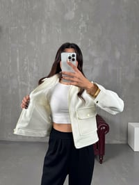 Ressa Beyaz Fermuarlı Astarlı Cepli Kaşe Muadil CeketGausCEKETGU00903784