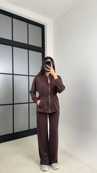 Kahve Beli Kuşaklı Hırka Pantolon İkili Modal Takım GAUS-00571GAUSSuitsGAUS-00571
