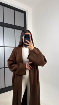 Kahve Oversize Maxi Boy Triko Hırka GAUS-00728GAUSCardiganGAUS-00728