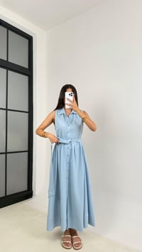 Mavi Sıfır Kol Önü Düğmeli Kuşaklı Elbise GAUS-0051GAUSELBİSEGAUS-0051