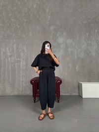 Siyah Bisiklet Yaka Tshirt Pantolon Basic Yıkamalı Modal Takım Gaus00143GausTAKIMGU1001334