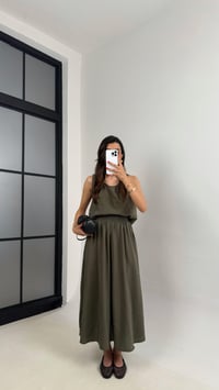 Haki Bluz Beli Lastikli Etek İkili Kırışık Tencel Takım Gaus00522GausTAKIMGU1002223