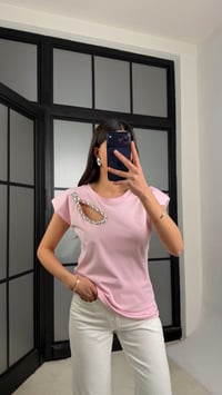 Pembe Vatkalı Taş Detaylı Muadil Bluz GAUS-01282GAUSالبلوزات GAUS-01282