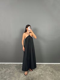 Jany Siyah Boyundan Bağlamalı İncili Poplin ElbiseGausELBİSEGU008784