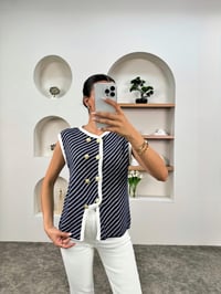 Loza Lacivert Çizgili Düğmeli YelekGausYELEKGU00903466