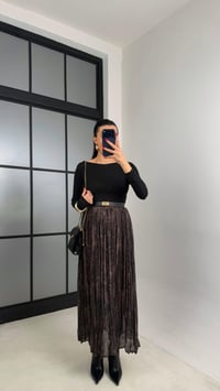 Kahve Desenli Beli Lastikli Astarlı Şifon Etek GAUS-00923GAUSETEKGAUS-00923