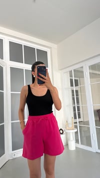 Fuşya Beli Lastikli Keten Şort GAUS-01799GAUSŞORTGAUS-01799