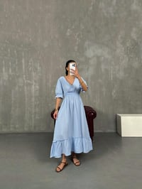 Bebe Mavi V Yaka Beli Lastikli Büzgülü Müslin Pinterest Elbise Gaus00022GausELBİSEGU1001039