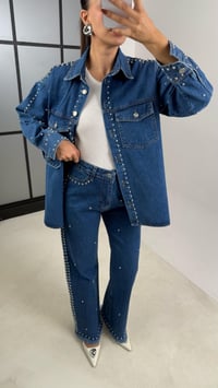 Lacivert Zımba Detaylı Gömlek Pantolon İkili Denim Takım GAUS-00194GAUSTAKIMGAUS-00194