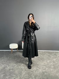 Siyah Premium Uzun Oversize Deri Ceket GausKABANGU002812