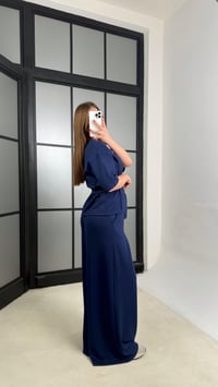 Lacivert Kemer Detaylı Bluz Beli Lastikli Pantolon İkili Modal Takım GAUS-01228GAUSTAKIMGAUS-01228