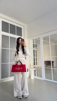 Gri Kapüşonlu Sweatshirt Beli Lastikli Eşofman Şerit Detaylı Takım GAUS-01995GAUSTAKIMGAUS-01995