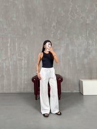 Beyaz Beli Lastikli Keten Pantolon Gaus00156GausPANTOLONGU1001360