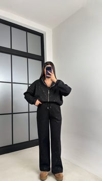 Siyah Hırka Beli Lastikli Eşofman Şardonlu Premium Simli Takım GAUS-01013GAUSTAKIMGAUS-01013