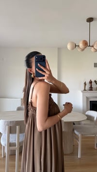 Kahve Vual Kumaş Ayarlanabilir Askılı Elbise GAUS-01693GAUSELBİSEGAUS-01693