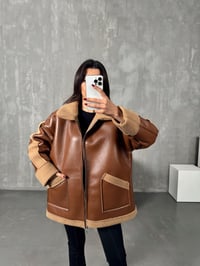 Melon Kahve Deri İçi Peluş Biker CeketGausCEKETGU00903921