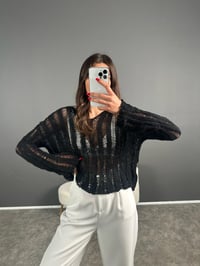 Siyah V Yaka Ajurlu Triko GausCROPGU007174