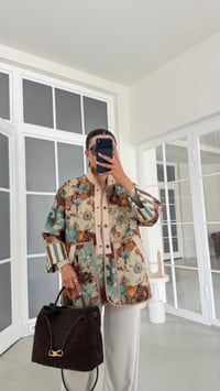 Turkuaz Vintage Desenli Kapitone Ceket GAUS-02127GAUSJacketsGAUS-02127