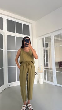 Yeşil Bluz Beli Lastikli Pantolon İkili Tencel Takım GAUS-01769GAUSTAKIMGAUS-01769
