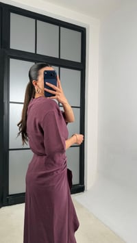 Mürdüm Yırtmaç Detaylı Tencel Elbise GAUS-01405GAUSDressesGAUS-01405