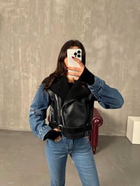 Lordy Siyah Kol Denim Detaylı İçi Kürklü Kemerli Biker MontGausMONTGU00903881