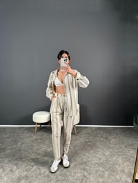 Miley Çizgili Oversize Keten İkili Takım GausTAKIMGU004545