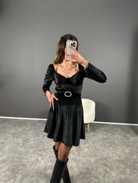 Siyah Kadife Kemerli Elbise GausELBİSEGU002920