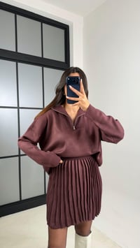 Bordo Yakası Fermuarlı Kazak Beli Lastikli Pileli Etek Triko Takım GAUS-00204GAUSTAKIMGAUS-00204