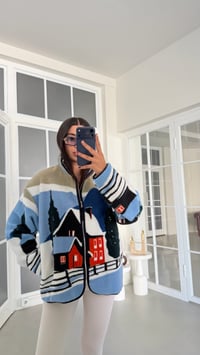 Mavi Ev Desenli Fermuarlı Polar Sweatshirt GAUS-01916 GAUS-01929GAUSSWEATSHIRTGAUS-01929