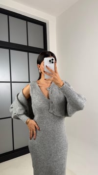 Gri Hırka Askılı Elbise İkili Triko Takım GAUS-00185GAUSTAKIMGAUS-00185