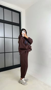 Acı Kahve Kapüşonlu Sweatshirt Beli Lastikli Pantolon 3 İplik Şardonlu Takım GAUS-00530GAUSTAKIMGAUS-00530