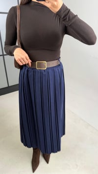 Lacivert Astarlı Kemerli Süet Etek GAUS-01080GAUSETEKGAUS-01080