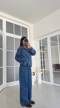Mavi Nakışlı Cep Detaylı Tasarım Denim Takım GAUS-02117GAUSTAKIMGAUS-02117