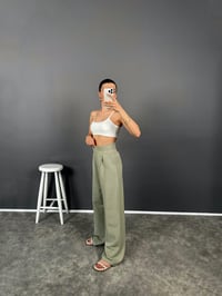 Bonum Soft Yeşil Cırt Bantlı Keten PantolonGausPANTOLONGU008256