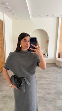 Gri Kuşaklı Triko Midi Elbise GAUS-01169GAUSELBİSEGAUS-01169