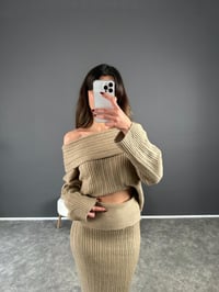 Sidney Kahve Kayık Yaka Etekli Takım GausTAKIMGU003998