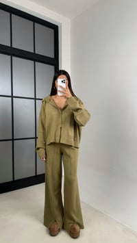Haki Kapüşonlu Hırka Beli Lastikli Pantolon İkili Triko Takım GAUS-00564GAUSTAKIMGAUS-00564