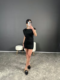 Siyah Mini Vatkalı Drapeli Elbise GausELBİSEGU004548