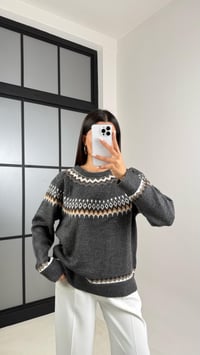 Antrasit Desenli Vintage Triko Kazak GAUS-00494GAUS الكنزات GAUS-00494