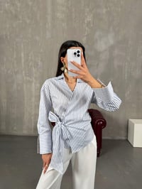 Zed Mavi Çizgili Bağlamalı Poplin GömlekGausGÖMLEKGU100919