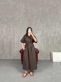 Kahve Cepli Önü Düğmeli Kuşaklı Elbise Gaus00257GausELBİSEGU1001596